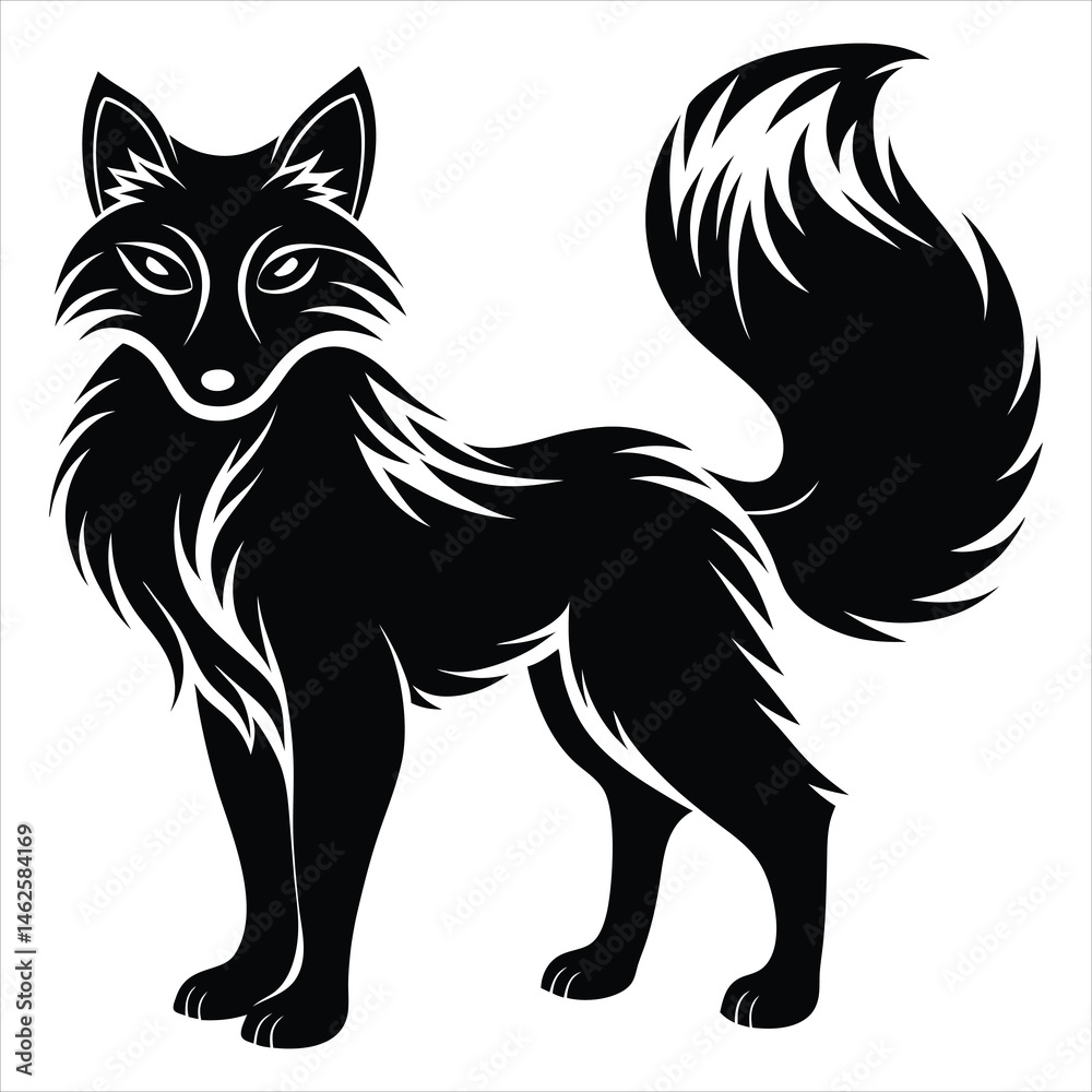 Obraz premium Elegant Fox Silhouette Vector – Wild Animal Outline Illustration for Nature and Tribal Designs