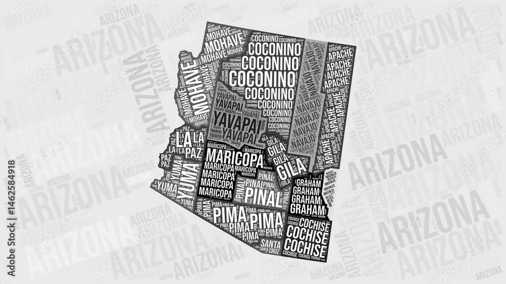 Arizona Animation. Visual effect of Arizona counties appearing in black ...