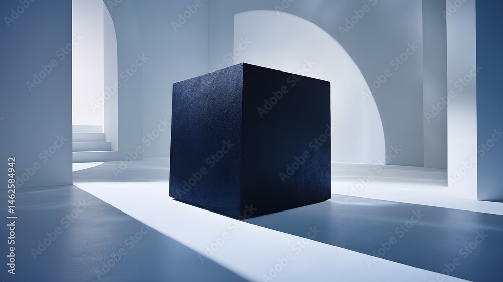 Fototapeta premium cube casting a long shadow on a white surface with gentle lighting