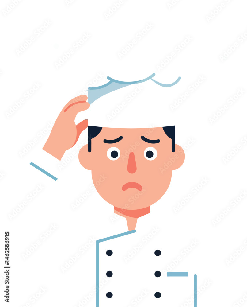 Worried male chef scratching head in white uniform and hat vector illustration Worried male chef scratching head in white uniform and hat vector illustration