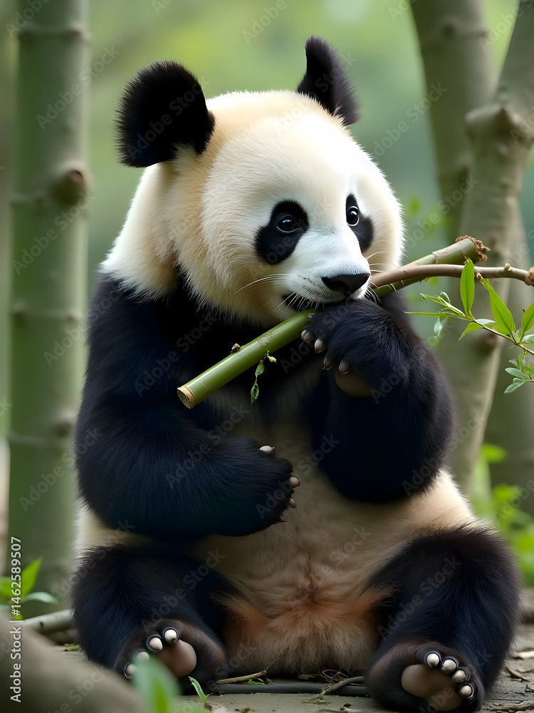 Obraz premium panda eating bamboo