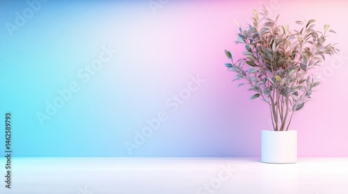 Minimalist plant display in a vibrant, dual-toned room