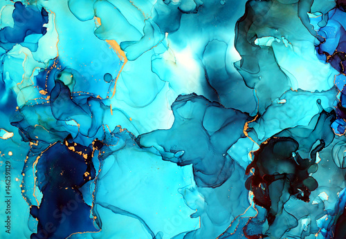 Alcohol ink abstract background, blue luxury fluid art texture