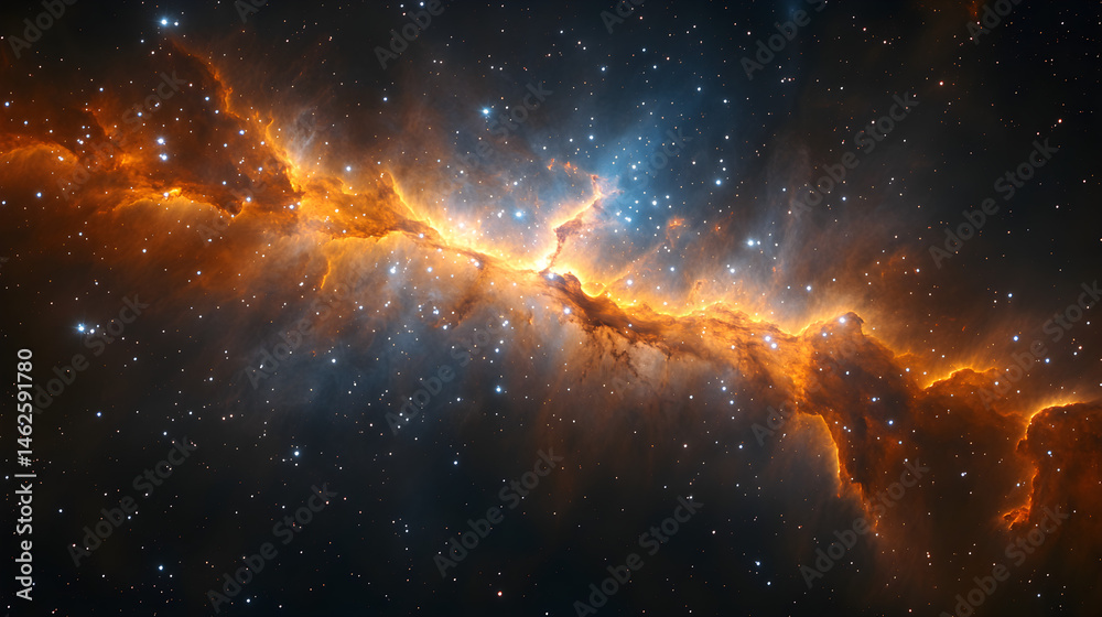 Fototapeta premium Luminous nebula with shimmering stars and vibrant gas clouds deep in cosmic space
