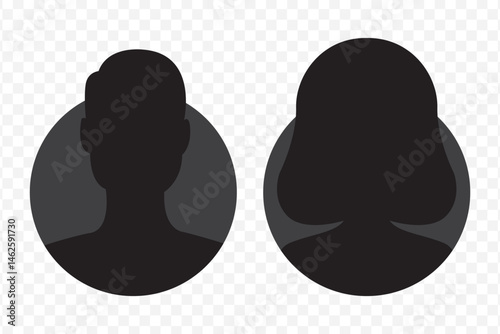 Silhouette head, avatar face, person icon people. Male and female profile. Vector illustration set on Transparent Background. EPS 10.