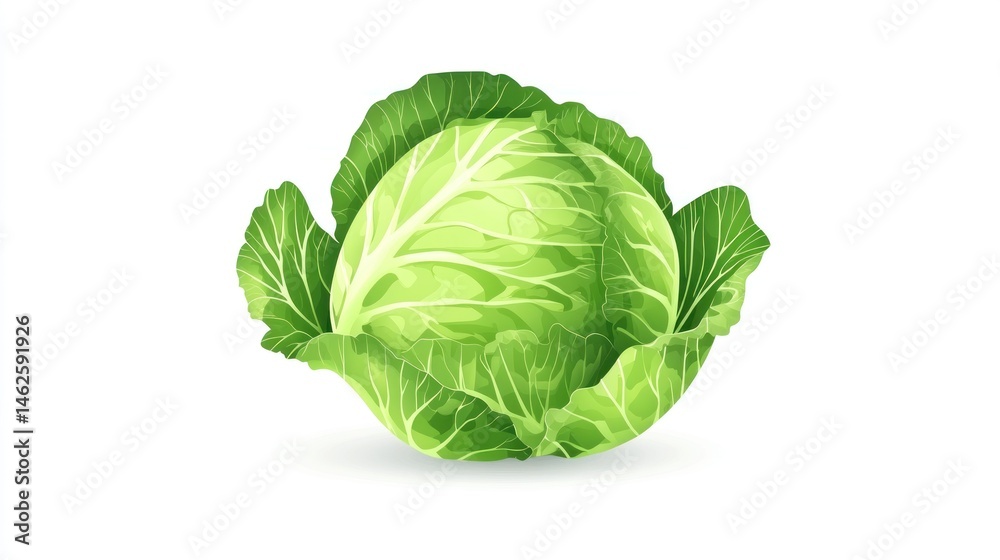 Fototapeta premium Fresh, vibrant head of cabbage, detailed illustration