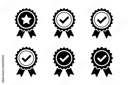 Achievement award badges quality checkmark star icon