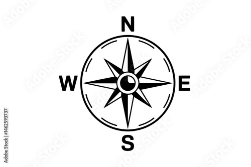 Black and white simple compass rose navigation tool