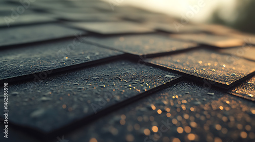 Wallpaper Mural Dew Drops on Roof Shingles at Sunrise Torontodigital.ca