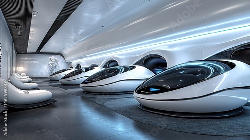 Futuristic pod-like sleep chambers for ultimate relaxation. photo