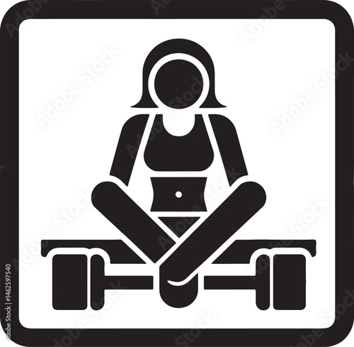 A sportswoman maintains balance with dumbbells.