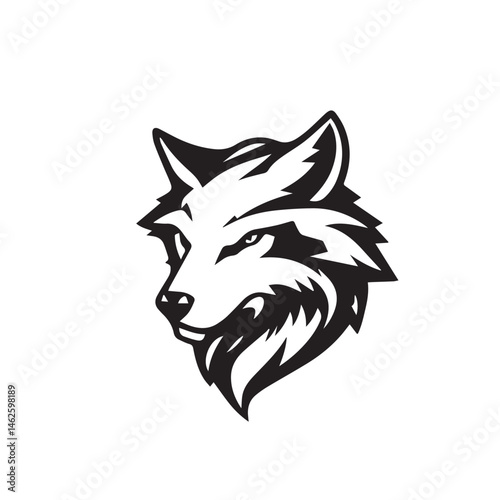 Wolf Face Icon. Wolf silhouette on white background. Minimal Wolf Head Symbol. Wolf Logo. Vector illustration.	