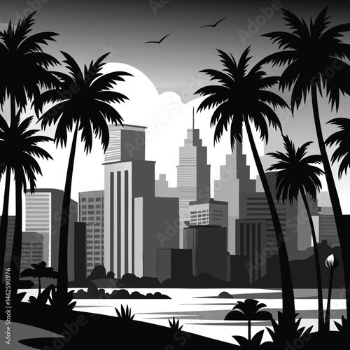 miami skyline with palm trees