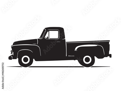 Silhouette of old pickup truck. Black silhouette of a pickup truck isolated on white background. Vector silhouette.	

