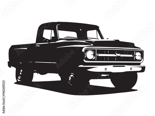 Silhouette of old pickup truck. Black silhouette of a pickup truck isolated on white background. Vector silhouette.	
