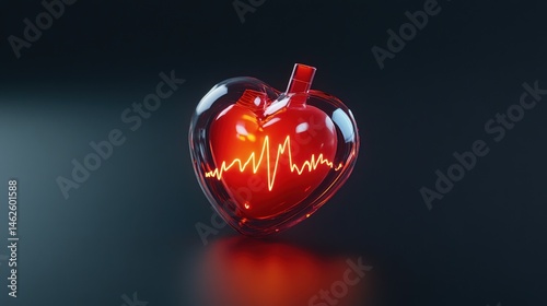 Glowing Heart: A symbol of life, health, and love, encased in glass with a vibrant ECG tracing.