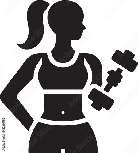 Black silhouette of a woman exercising with dumbbells.