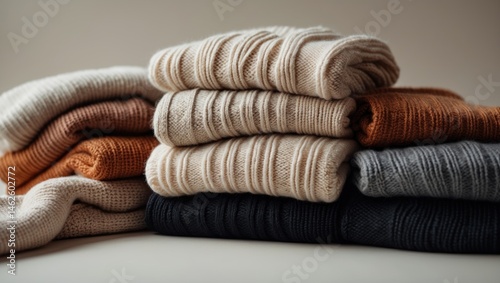 Detailed view of woolen and alpaca sweaters in close-up