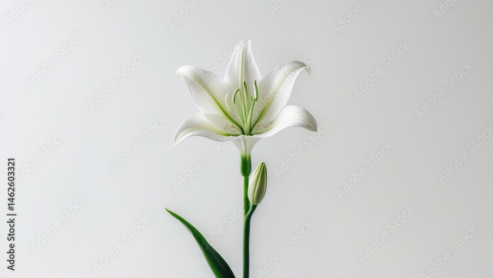 Fototapeta premium White Lily flower bud just starting to open on white background