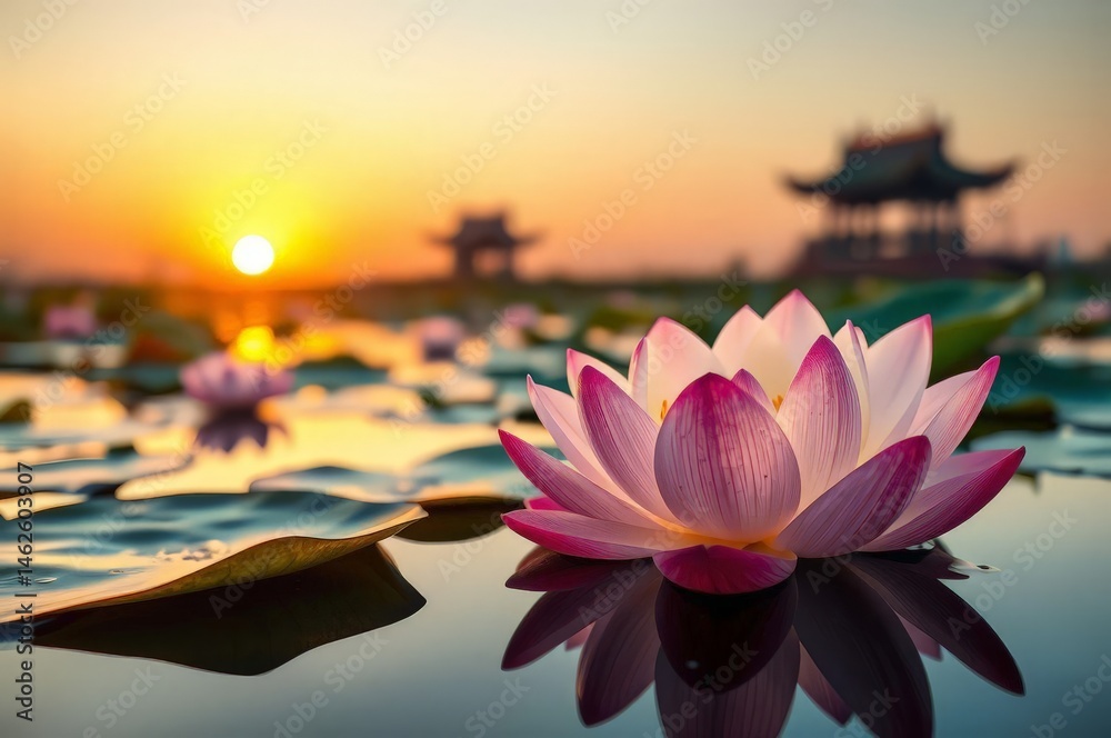 Serene Lotus Flower at Sunset