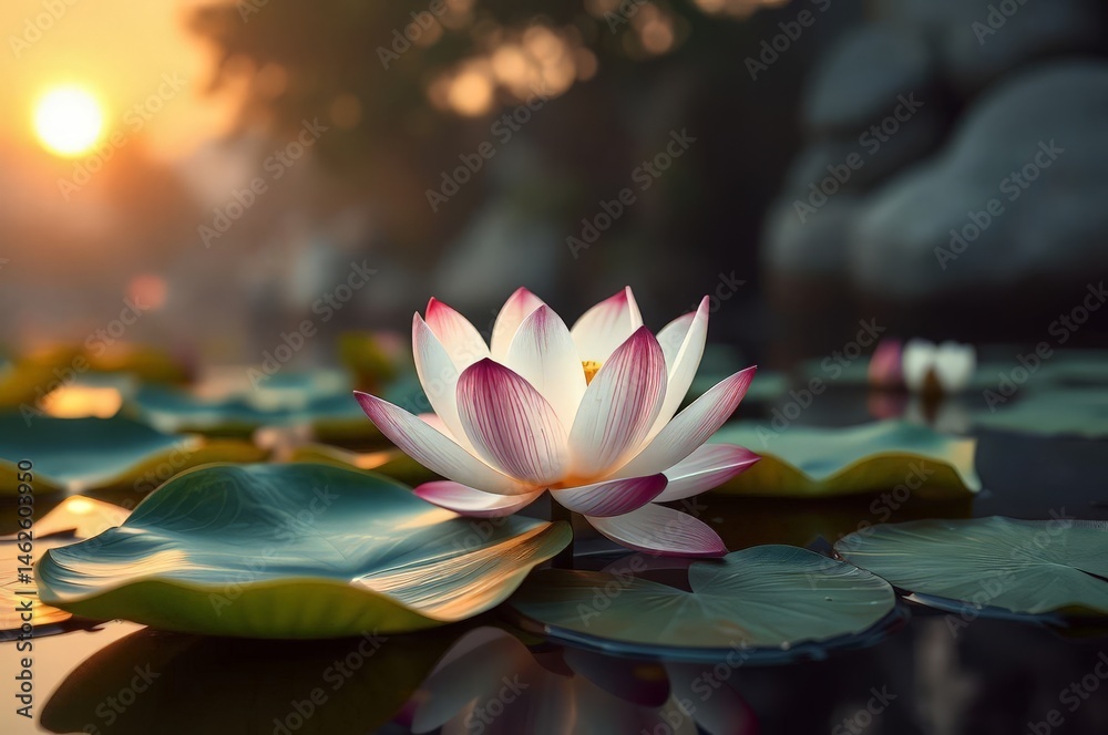 Serene Lotus Flower at Sunset