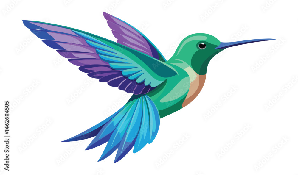 Obraz premium Tiny Hummingbird Suspended in Flight with Colorful Plumage