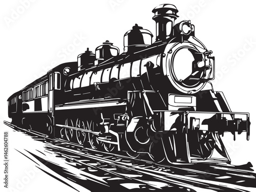 Train silhouette on white background. Steam Locomotive Train vector silhouette. Steam locomotive train illustration. 