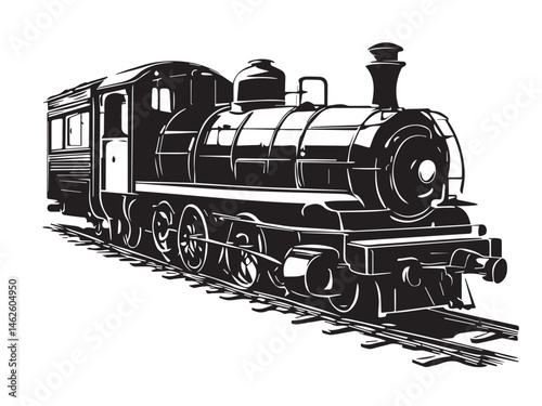 Train silhouette on white background. Steam Locomotive Train vector silhouette. Steam locomotive train illustration. 