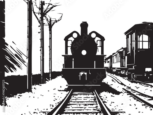 Train silhouette on white background. Steam Locomotive Train vector silhouette. Steam locomotive train illustration. 