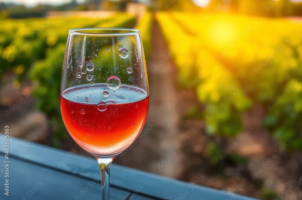 Chilled Rose Wine in Vineyards