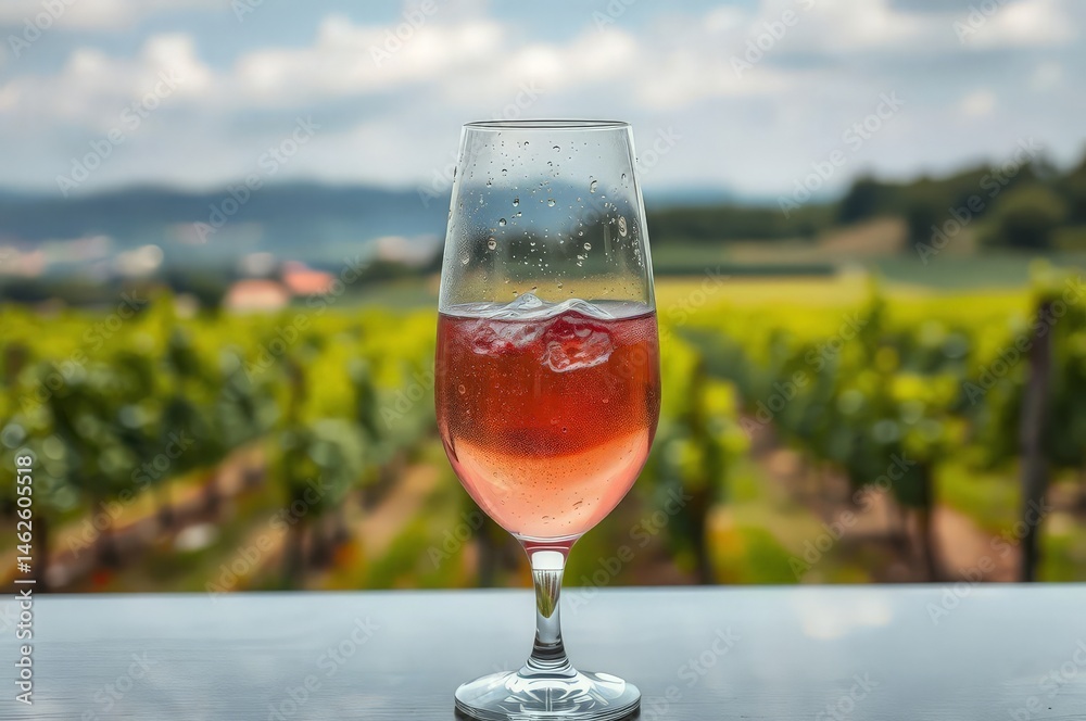 Chilled Rose Wine in Vineyards