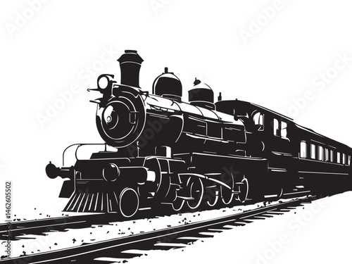 Train silhouette on white background. Steam Locomotive Train vector silhouette. Steam locomotive train illustration. 
