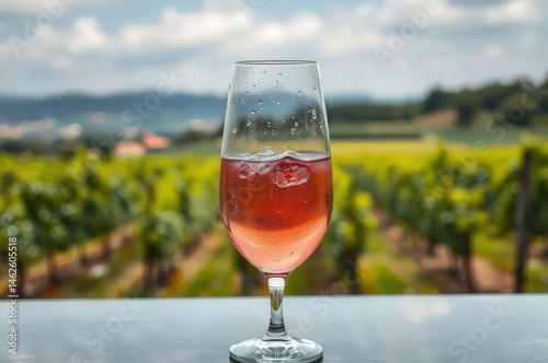 Chilled Rose Wine in Vineyards