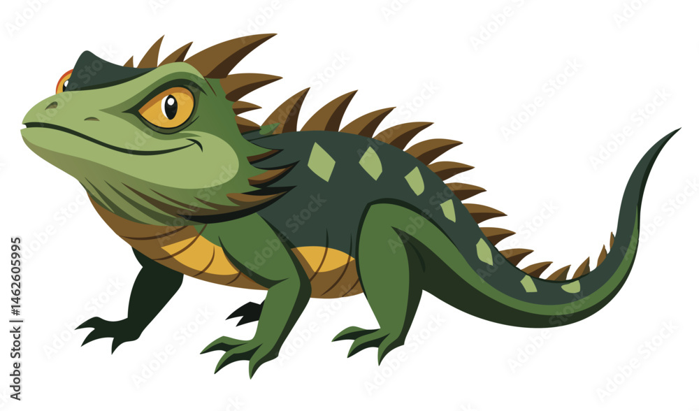 Fototapeta premium Tuatara Lizard with Spiked Crest and Open Jaws