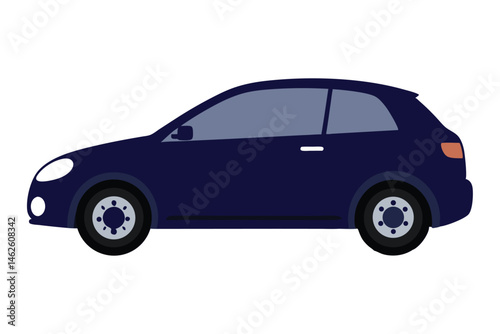Urban Dark Blue Hatchback Vector – Side Profile, Minimalistic Design for Web or App