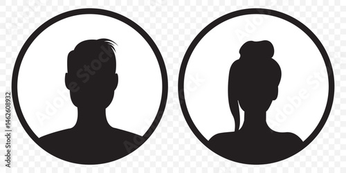 Set of men head silhouettes avatar, profile icons. Vector illustration on Transparent Background. EPS 10.