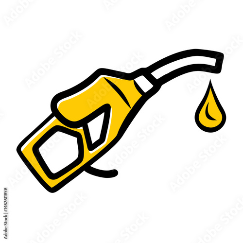 Fuel nozzle dripping fuel against a white background  