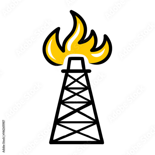 Oil rig with flame symbolizing energy production  