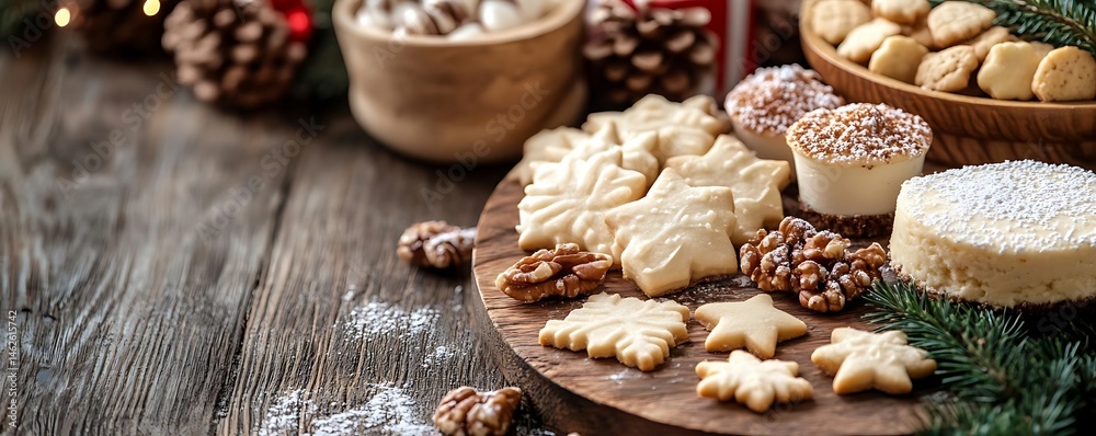 Fototapeta premium Festive cookies & treats, wood table, Christmas