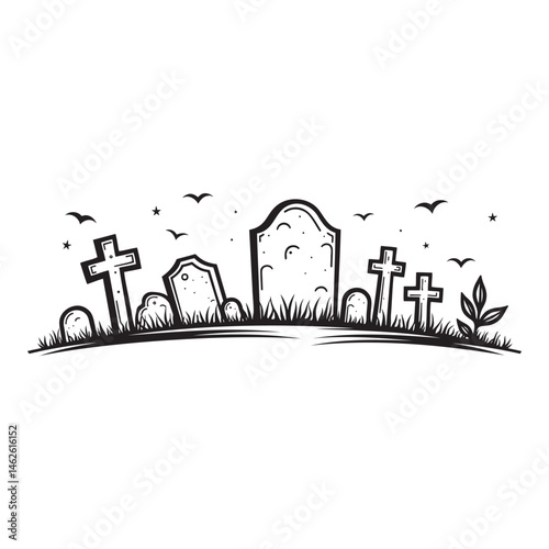 Cemetery gravestones in black and white representing remembrance  