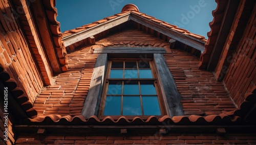 Glass-enclosed attic in a historic brick wall edifice