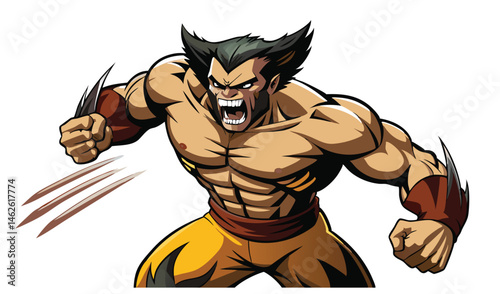 Wolverine Standing Tall with Claws Slashing Forward