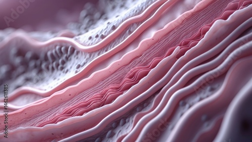 Detailed micrograph of the reticular dermis revealing dense irregular connective tissue with fibroblasts and densely packed collagen fibers in organized fascicles.