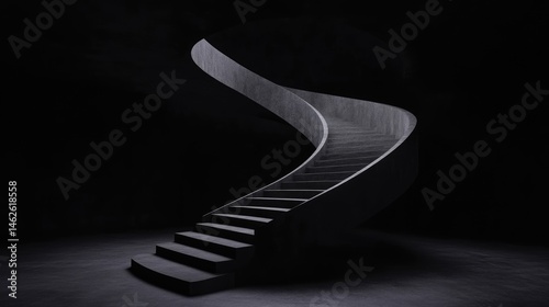 Dark, spiral staircase in a minimalist space