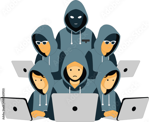 Hacker group hack computer laptop devices network thief illustration clipart 
