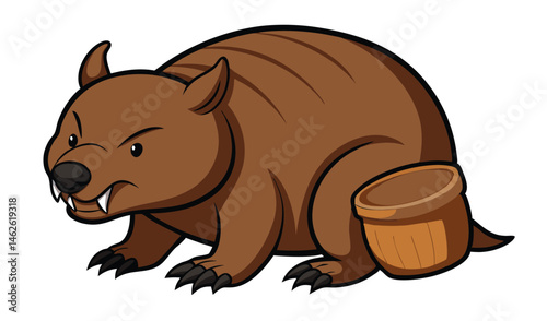 Tensed Wombat Crouching with Power in Its Frame
