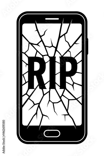 Cracked Smartphone Screen with 'RIP' Illustration - Tech's Demise