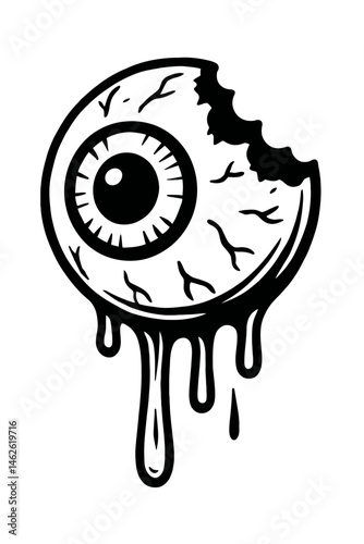 Dripping Eyeball with Bite Mark Illustration - Spooky or Gruesome