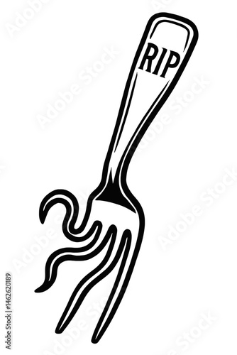 Fork with Worm or Snake and 'RIP' Handle Illustration