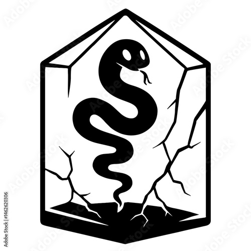 Snake Inside Cracked Geometric Container Illustration